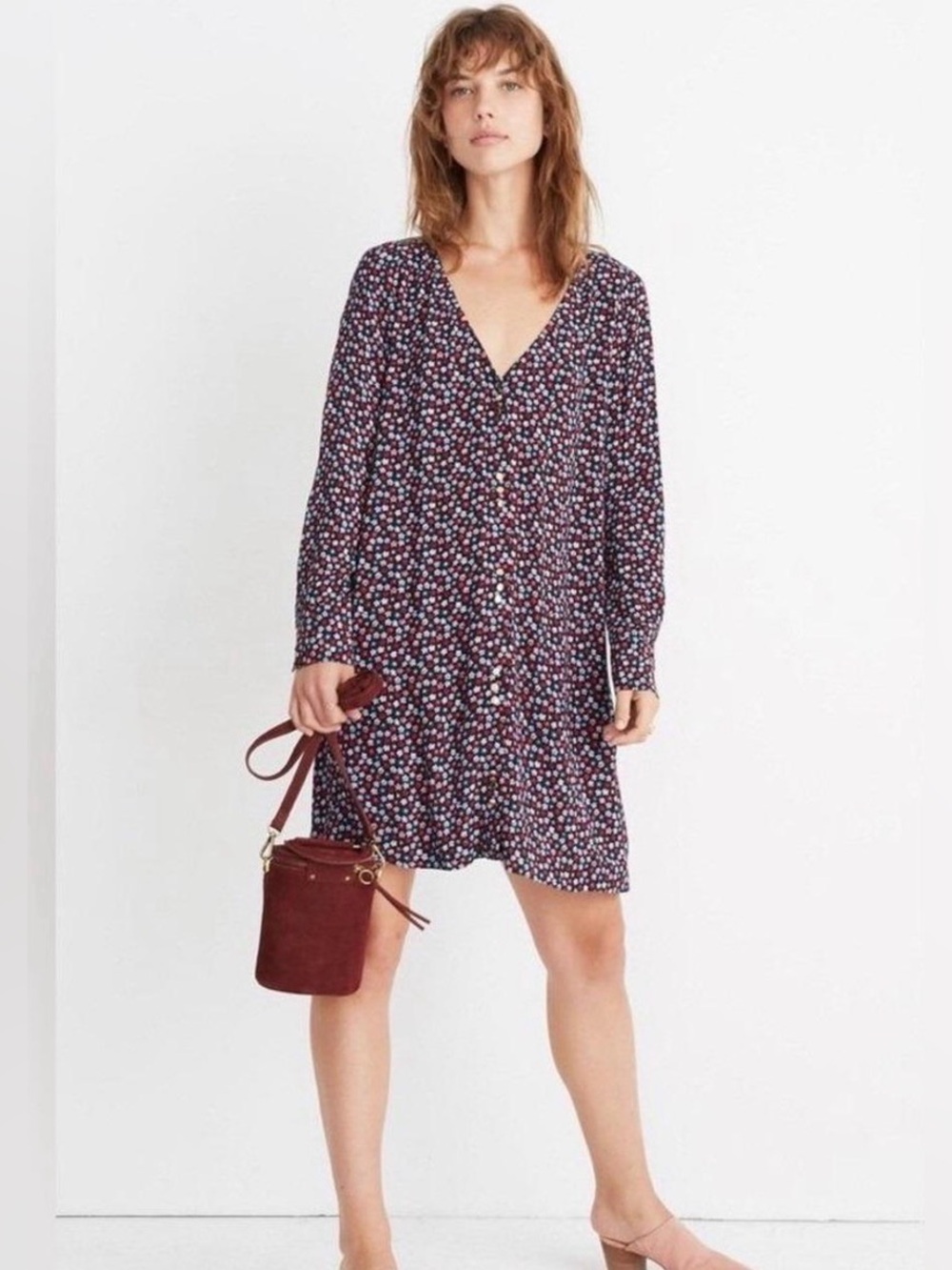 Madewell Floral Button-Front Long Sleeve Dress